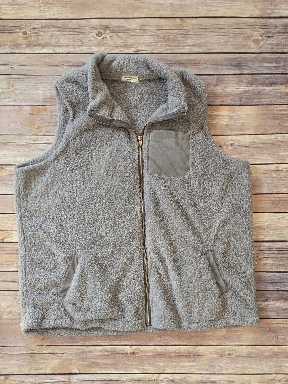 Chicsoul Soft Grey Sherpa Vest with Zip and Pockets